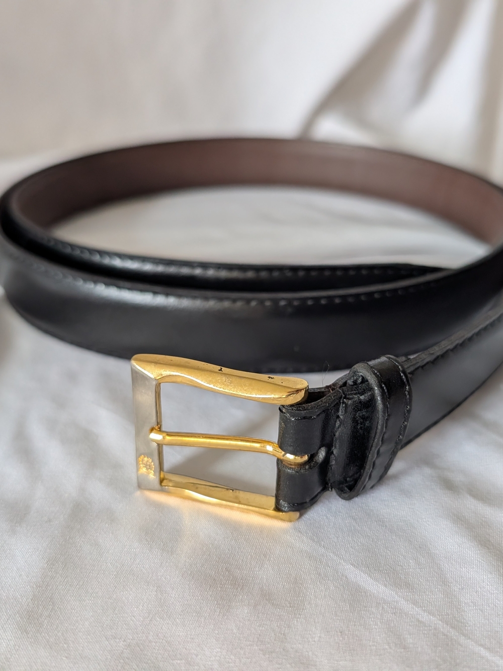 Christian Dior Men's Black Leather Belt with Gold Buckle